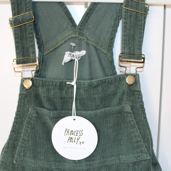 PRINCESS POLLY -NWT- Kacey Corduroy Short Overalls Khaki Green | 4 - Picture 4 of 11